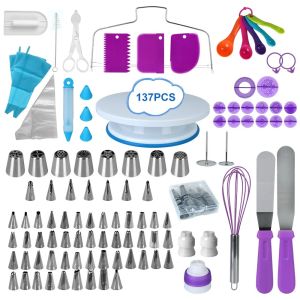 137Pcs Cake Decorating Tools Kit Pastry Turntable Kit Piping Nozzle Piping Bag Set Rotating Stand Baking Tools Accessories Bak2026