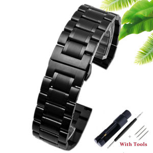 Zhangeer High Quality Black Precision Solid Stainless Steel Watch Strap 18 20 22 24mm Flat Head Universal Strap Chain Accessories Bracelet Mens Wristband Women Watchband With Tools