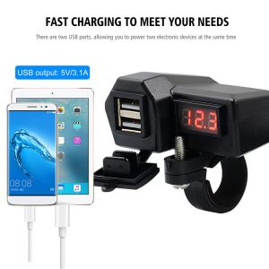 LST Motorcyle Charger Motorcycle Accessories 12v Dual USB Lighter Voltmeter Display Waterproof Wiring Double USB Adapter Handlebar/rearview mirror installation