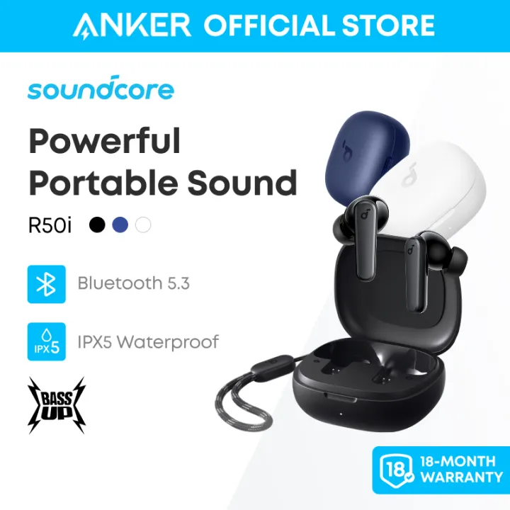 Soundcore by Anker R50i True Wireless Earbuds, Big Bass, Bluetooth 5.3, 30H Long Playtime, Water-Resistant, 2 Mics for AI Clear Calls, 22 Preset EQs TWS A3949