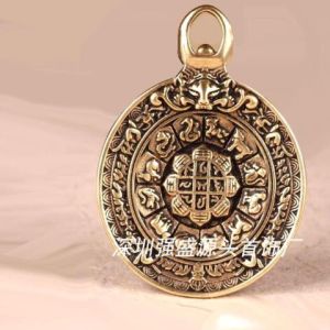 Retro nine palaces and eight trigrams card Manjusri Bodhisat复古九宫八卦牌文殊菩萨吊坠纯黄铜辟邪招财转运化冲犯太岁本命年10.25