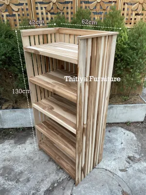 5ชั้นวางของอเนกประสงค์ ไม้สักแท้ทั้งตัว สูง130ซม ชั้นเข้ามุม ประกอบสำเร็จพร้อมใช้งาน