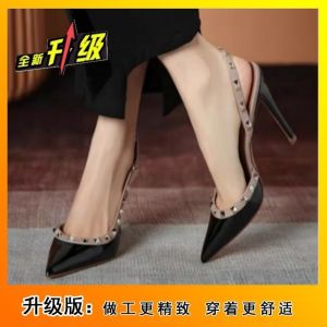 Free Shipping Rivet-Studded Pointed-Toe High-Heeled Shoes With A Slender Heel Exuding A Sophisticated And Alluring Style New Summer Collection Of Patent Leather Open-Toe And Slip-On Sandals For Women