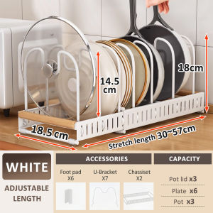 GSlife Carbon Steel Pot Lid Organizer | Hindi Kinakalawang | 7/8/10-Slot Space Saver | Kitchen Cabinet Pan Rack Shelf Cookware Organizer Pot Lid Holder Storage