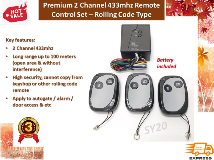 2 Channel 433Mhz Rolling Code Type - Autogate Door Wireless Premium ...