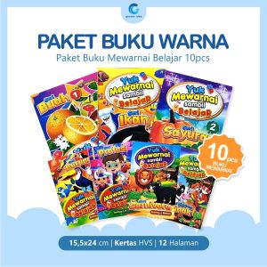 Paket 10 Buku Warna dan Belajar Anak Motif Buah Sayur Kendaraan Binatang
