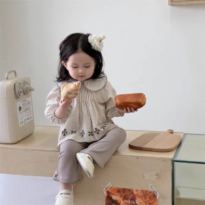 Childrens Spring Clothing 2026 New Korean-style childrens clothing for girls: collared floral doll shirt and bell-bottom pants for baby spring wear