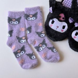 TSEVD Warm Melody Socks Cartoon Plush Kuromi Socks Kawaii Comfortable Sleeping Socks Birthday Gift