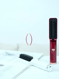 New USB Rechargeable Wireless Hair Straightening Brush No Damage Heating Wind Brush Multi-Functional Negative Ion Curling and Straightening Comb