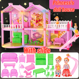 Ang  Fantasy Mansion Villa Toy Set Na Gift Box Malaking Prinsesa Napalaking Simulation Doll Villa Dollhouse Kids Doll House Kids Toys for Girls Story Villa DIY Birthday Gifts Assemblyfor Girls Toys