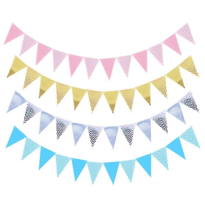 5m Long Triangle Gold Glitter Happy Birthday Paper Flags Bunting Banner ...