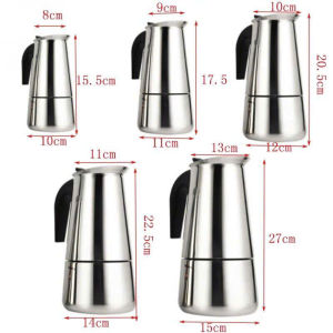 [ BPCF004 ] Bình pha caffe Moka Pot kiểu Ý ( Dùng cho tất cả các loại bếp đun ) Đủ size . Thép không gỉ . Dáng trụ .