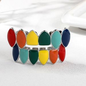 DEER 6 Teeth Hip Hop Braces Decoration Glossy Finish Exaggerate Design Teeth Grills Personalized Shiny Colorful Dental Jewelry Party