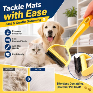 Pet Dematting Brush Deshedding Brush Dog Cat Grooming Tool Removes Loose Fur Tangles Knots Gentle Skin Friendly Comfortable Grip