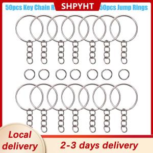 [COD] Ship within 24 hours 50pcs Keychain Rings with Chain and 50pcs Open Jump Rings DIY Key Chain Set
