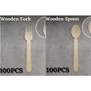 【Prompt delivery】WhaleTech BLIVO 100pcs/Pack Wooden Spoon Fork And Knife Eco Friendly & Disposable