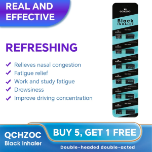[Ready Stock] QCHZOC Black Nasal Inhaler FDA Certified 2-in-1 Aromatic Inhaler & Essential Oil for Headache Relief