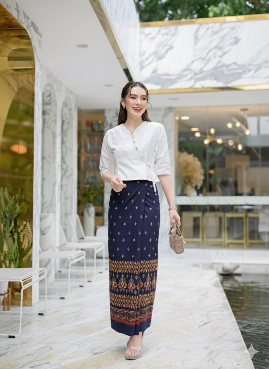 ผ้าถุงลายไทยลิซ่า ไซส์คนอ้วน ผ้าฝ้ายนุ่ม แม็กซี่ กระโปรงพันรอบ พรางพุง สีสวย มุมมองที่ 4