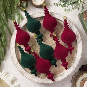 NAELIN 6pcs/Box Đồ thủ công tự làm được sơn màu. Đồ trang trí cây thông Noel Đồ trang trí treo. Quả bóng nhung. Đồ trang trí hình quả bóng nhung.  Nhựa Đồ trang trí hình nón bằng nhựa Dành cho trưng bày tại cửa hàng