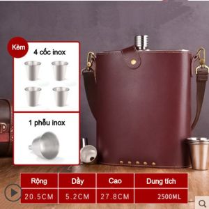 Bình inox đựng rươu bình đựng rươu inox 316 bao da bò khóa đồng cao cấp 25 lít