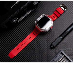 Transparent Modification Kit Case For Apple Watch Ultra 49mm Fluororubber Band For i Watch Band 49mm Rubber Silicone Strap Bracelet