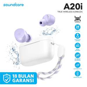 Anker Soundcore A20i TWS Earbuds Bluetooth 5.3 Ekstra-BASS IPX5 Noise Reduction Algoritma Al 2-mic - A3948 Small Sleek Chic Design Earphone Touch Control Black White Purple Original Garansi Resmi