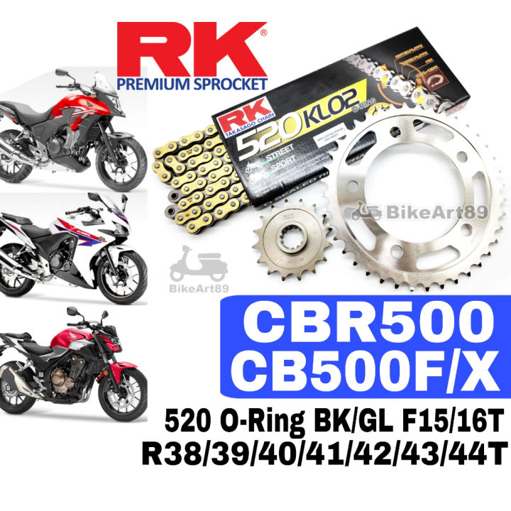 RK Sprocket Set Honda CBR500 RK520 KLO2 ORing Rivet Black / Gold Chain