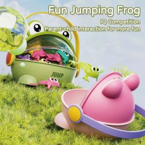 ANGCHI Assorted Colors Fun Jumping Frog Toy Cute Animals with Storage Bucket Bouncing Toad Game Realistic Reusable Kid Finger-press Toy Birthday Gift
