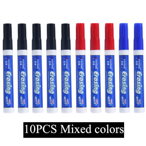 10pcs Whiteboard Marker Erasing  Large Capacity Board Markers Fiber Pen Head For School Office Supplies (Red/Blue/Black)