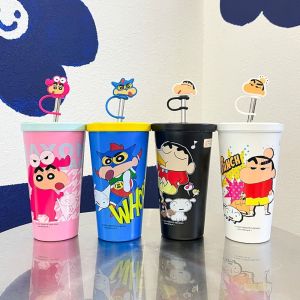 ANGFEW Stainless Steel/Plastic Straw Water Cup 500/600ml Cartoon Insulated Cup Leak Proof Heat-resistant Water Bottle Children
