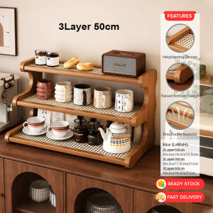 SKPLUS Bamboo Tabletop Storage Rack 2/3 Layers Tea Cup Holder Organiser Space Rak Dapur Kayu - Fulfilled by SKPLUS