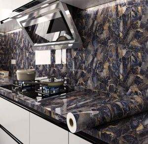 NO1 high temperature resistant kitchen waterproof oil proof sticker cabinet wallpaper Aluminum size 5m x45cm.#7