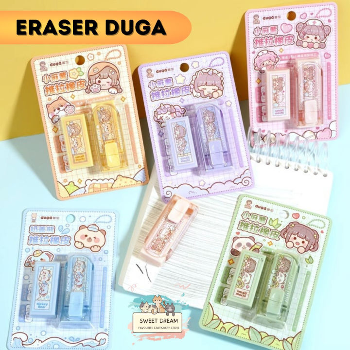 DUGA Push Eraser Push and Pull Less Debris Pencil Eraser Pemadam Free