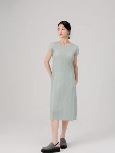 8653 Sanzhai Spring/Summer Pleated Solid Color Patchwork Slit Loose Slimming Straight Dress - One Size (45-75kg)