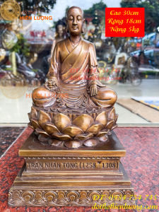 Tượng Vua Trần Nhân Tông Cao 30cm Bằng Đồng Hun Ngồi Đài Sen Rộng 18cm Nặng 5kg