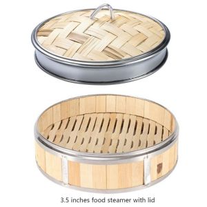 DAPPER With Stainless Steel Handle Gift Idea Chinese Steam Basket Kitchen Gadget Woven Bamboo Steam Cooker Steamer Basket Bamboo Steamer Food Steamer
