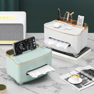 Desktop Plastic Box Multifunctional Tissue Box Handmade Light Luxury Tissue Storage Box Tissue Pen Remote Organizer
