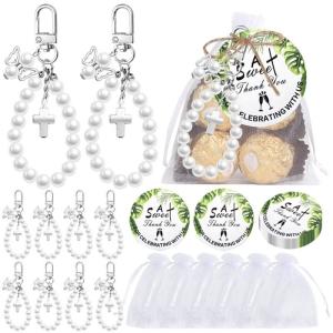 Số lượng lớn 20 Bộ vượt qua Móc khóa quà Tặng ngọc trai cho gia đình bạn bè trẻ em đám cưới Lễ tắm trẻ bên ủng hộ trong túi organza