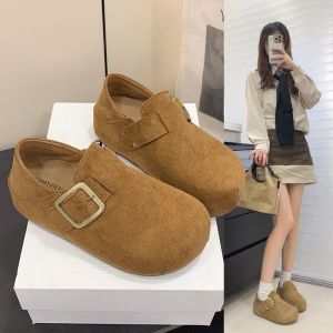 Free Shipping Two-Wear Genuine Leather WomenS 2026 Spring And Autumn New Thick-Soled Height-Increasing Versatile Casual Slip-On Retro Flats