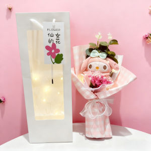 Plush Doll Bouquet with Gift Bag and Light Birthday Valentines Day Gift Graduation Gift Home Decor