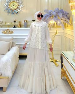 Gamis terbaru 2025 mewah Delisa dress shimer mix brukat apk mutiara Dress kondangan elegan 2025
