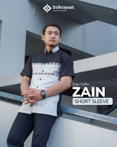 Kemeja Koko Lengan Pendek Dzikrayaat DZ-541 Zain Black Pendek - Baju Koko Dzikroyat/Zikroyat