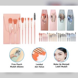 Kuas Make Up 8 IN 1 Free Pouch Make Up Brush 8Pcs Mini Travel Cosmetic Brush Make Up Tools Set SH AG13