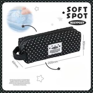 PLLEWY Polka Dot Pen Bag Large Capacity Hand-held Student Pencil Case Multi-functional Zipper Cosmetic Pouch Students Supplies