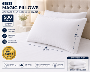 B1T1 Magic Pillows 500 grams ultra soft plush feel lightweight support breathable non-allergic 18" x 28" 2 pillows included.