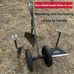 Heavy-Duty Manganese Steel 3 in1  Weeding Trenching & Leveling Hoe with Dual Wheel Assist and Quick-Change Handles