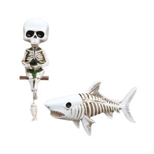 VATENGI Resin Skeleton Shark Fishing Statue Gothic Style Decorative Fish Tank Landscape Creative Unique Shark Sculpture Home Decoration