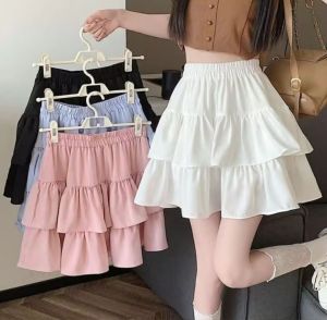 DD ..Elegant High-Waist Ruffle Mini Skirt with Elasticated Waist for Women