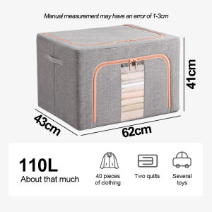 CAGVE 110L/80L storage box organizer for clothes Cotton and linen Storage Bins Baskets Oxford fabric foldable steel shelf box Proof Oxford Cloth Material Foldable Quilt Steel