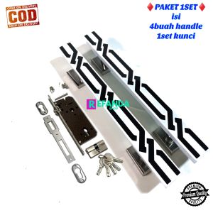 1set lock body kunci dan 2buah gagang handle pintu rumah minimalis pilihan panjang 33cm 45cm dan 60cm bahan stainless anti karat untuk pintu depan dan kamar daun pintu 1